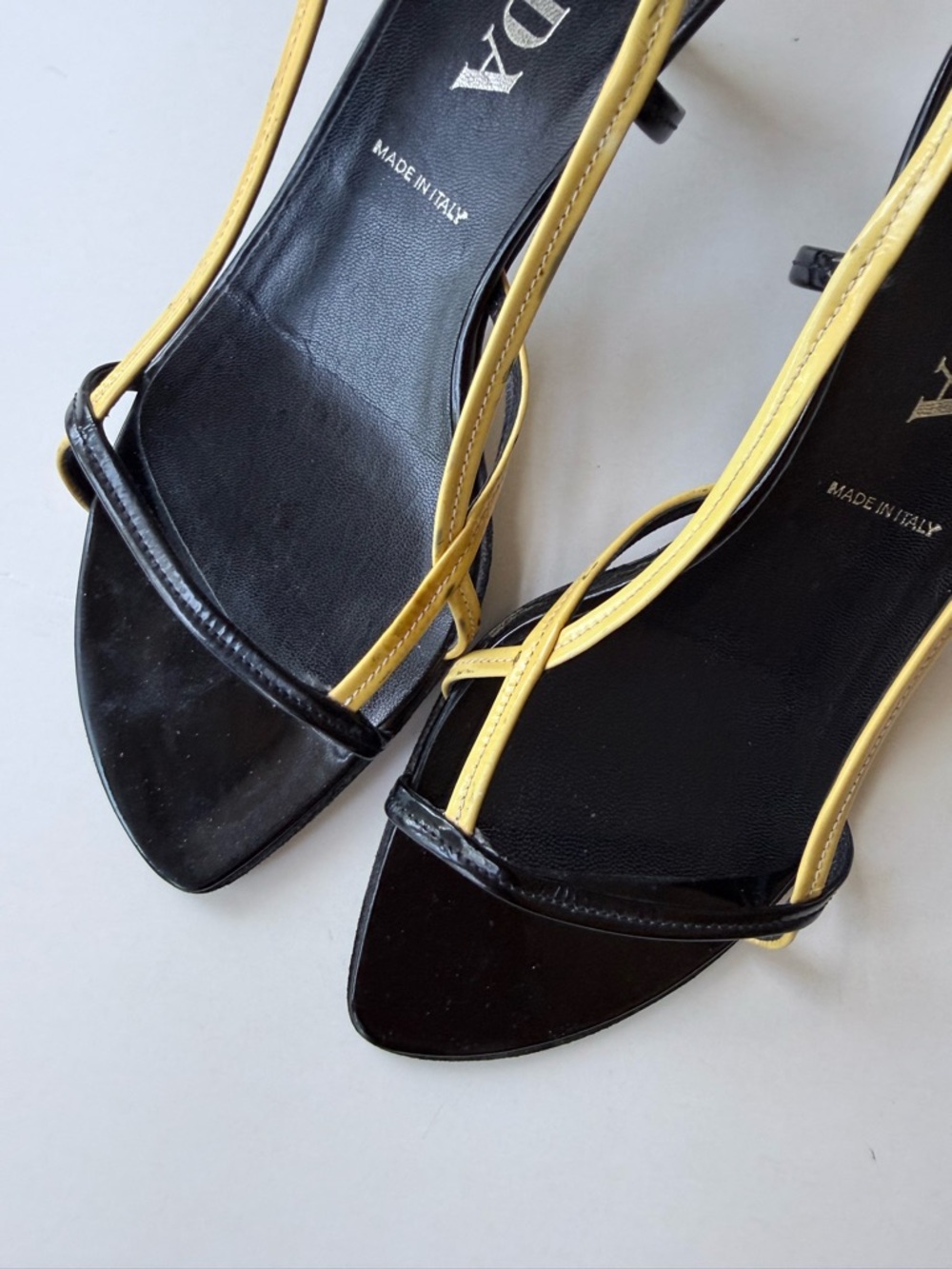 Vintage Prada Black & Yellow Patent Leather Strappy Slingback Sandal Heels 39.5 - Picture 5 of 16
